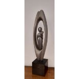 Mid Century cast aluminium sculpture, Madonna & Child, on bronze resin plinth, 51cm high