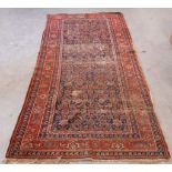 Antique Hamadan long rug, 312cm long x 153cm wide, holed and with extensive wear