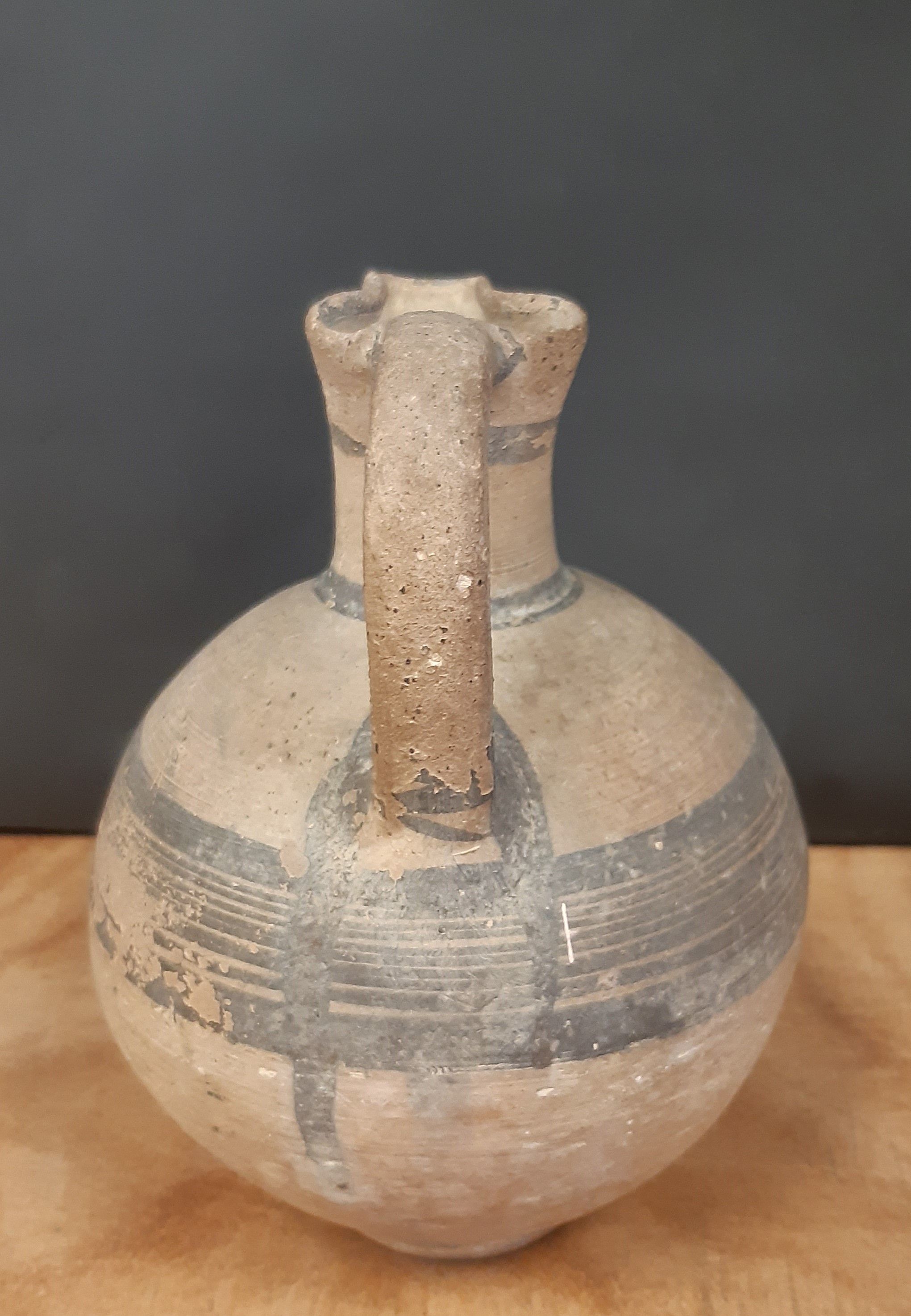 Roman Samian pottery jug, decorated with brown banding and a star, 17cm high, minor decoration - Image 4 of 5