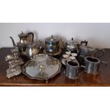 Late Victorian silver plated lidded biscuit barrel and a quantity of Victorian and later silver