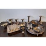 Quantity of Victorian and later silver plated ware including two pairs of candlesticks