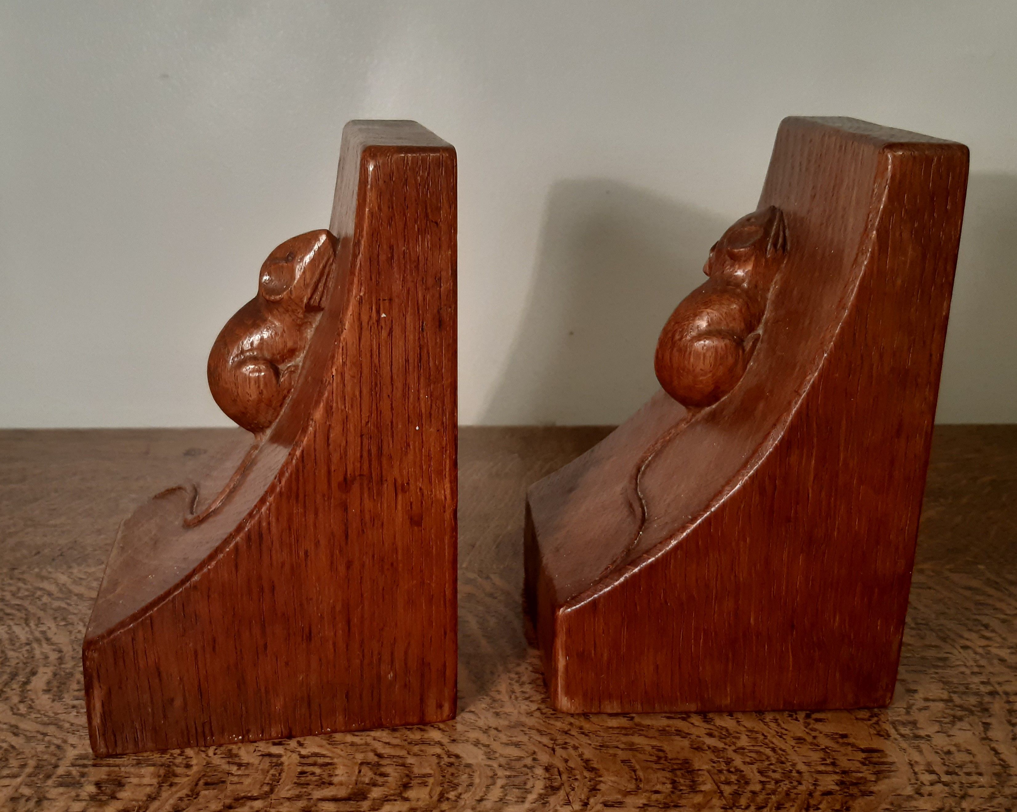 Pair of Robert 'Mouseman' Thompson of Kilburn bookends, each 9cm wide x 9.7cm deep x 15.7/8cm - Image 2 of 6