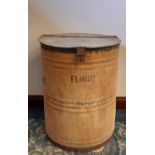 Vintage painted galvanised lidded Flour bin, 60cm diameter x 78cm high, rusted and slight damage