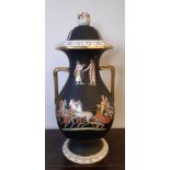 19th Century Prattware pottery two handled Pot Pourri urn and cover, decorated with Roman chariot