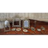 19th Century brass framed easel dressing table mirror of Mannerist design, bevelled plate, 25cm wide