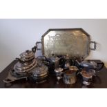 Large Victorian silver plated two handled tray, 77cm x 44cm, and a quantity of 19th Century and