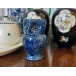 Poole pottery honey jar and cover, 10cm high, No. 288, ditto plate 26cm diameter, Harris blue glazed