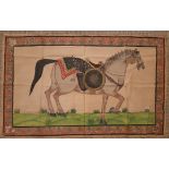 Early 20th Century Indonesian gouache on silk, Study of a War / Hunting horse, 72cm x 116cm,