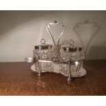Victorian silver plated two division cruet by Barnby & Rust of Hull, two cut preserve jars with