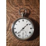 Late 19th Century Continental plated open faced keyless lever pocket watch by Datum, white enamelled