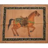 Early 20th Century Indonesian gouache on silk, Study of a War / Hunting horse, 55cm x 65cm, slight