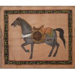 Early 20th Century Indian gouache on silk, Study of a Hunting / War horse, 50cm x 62cm, creased,