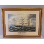 E. L. Greaves, gouache, Portrait of schooner Glenfalloch of Greenock under full sail and flying H