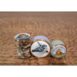 Two Halcyon Days miniature enamel boxes and a Toye Kenning ditto