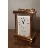 John Morley English brass and bevelled glass carriage timepiece, 12.5cm high, good condition and