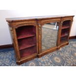 Late Victorian figured walnut, inlaid and gilt metal mounted Credenza, mirror central door, 198cm