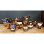 Collection of ten pieces of Victorian copper lustre pottery, some wear
