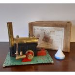 Vintage Bowmans Power Plus steam stationary engine, 26cm long x 17cm high with original box, funnels