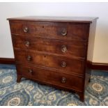 19th Century figured mahogany chest of drawers,original gilded octagonal handles, splayed bracket