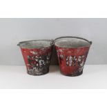 A pair of vintage galvanized and painted fire buckets 27cm x 32cm paint losses