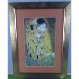 After Gustav Klimt 'The Kiss' a framed colour print 39cm x 24cm