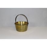 An antique mid-sized brass jam pan with applied over-handle, 4mm gauge. 30cm diameter