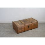 A ribbed canvas covered travel trunk 33cm x 92cm