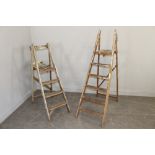 Two vintage pine step ladders 123cm & 146cm