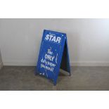 A blue-painted metal Newspaper advertising sign, for The Shropshire Star, each side with mesh