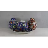 Modern Japanese porcelain ginger jar and cover, decorated in the Imari pallete, a pair of ditto