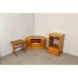 Late 20th century lightwood music cabinet, television unit (Stag) and occasional table
