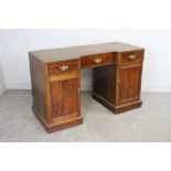 A late Victorian mahogany dressing table/desk, of inverted break-front form with three drawers and