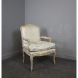 Modern French style carved and limed wood Fauteil armchair by Stuart Jones 96cm seat height 50cm x