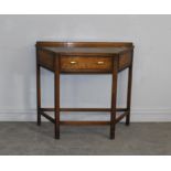 1930's Oak Credence Style Table, trapezoidal with single frieze drawer and dog-tooth carving and