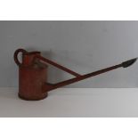 A Haws Patent No3 6qt red-painted watering can with Haws genuine No2&3 rose 90cm