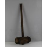 A large vintage wooden mallet with iron bound head 88cm x 34cm
