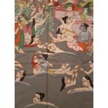 Indian gouache on cotton, The Harem bathing, 118cm x 76cm, good overall condition