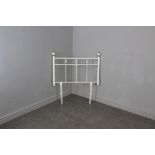 A modern white metal single bed head board of Victorian design 109cm x 92cm