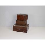 Three antique wooden work boxes (all AF) the largest 11cm x 29cm x 21cm