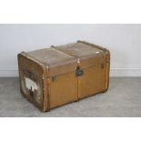 A larger than usual ribbed travel trunk, striped material lining 49cm x 82cm x 52cm