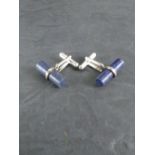 A pair of white metal and Lapis Lazuli cuff-links, of Art Deco design 2.5cm