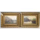 Two 19th century oil on boards, one river scene and one rural cottage, each by the same hand, in