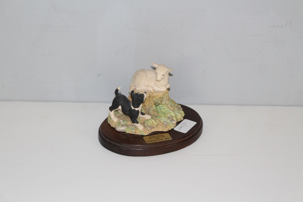 A Border Fine Arts group, Collie pup and lamb 11cm x 16cm