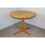 A modern knotted-elm topped circular tilt-top kitchen table 72cm x 91cm