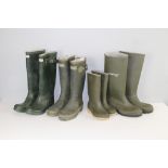 A pair of ladies Hunter size 4 Wellington boots, a pair of Dunlop size 9 Wellington boots, a pair of