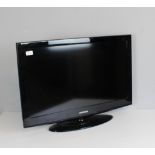 A Samsung 32" flatscreen LED television, lacking remote