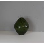 A mid-century glass vase of double tapering form with green and black textured surface 30cm