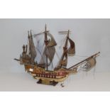 A wooden kit built model galleon 'The Golden Hind' 53cm x 85cm