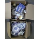 Large quantity of 19th century blue and white china, including some Rogers Bamboo opaque china