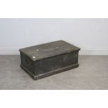 A vintage dark-painted pine trunk 32cm x 79cm x 48cm